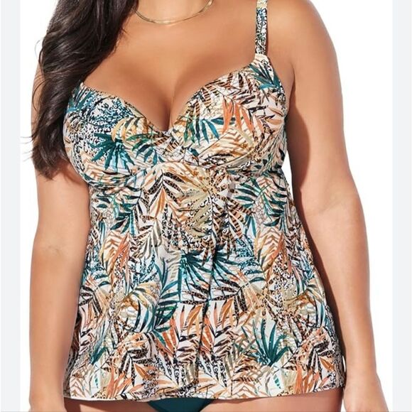 Swimsuits For All Women's Plus 38D Bra Sized Faux Flyaway Underwire Tankini Top - Picture 2 of 15